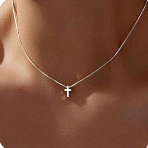 Tiny Cross 925 Sterling Silver Cross Necklace Christian Baptism Dainty Jewelry